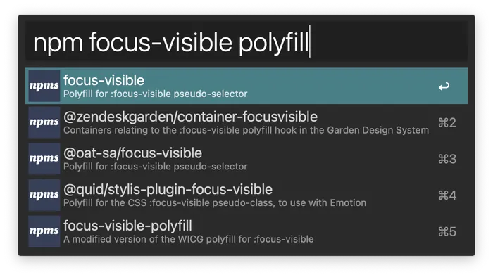 npm package search in Alfred
