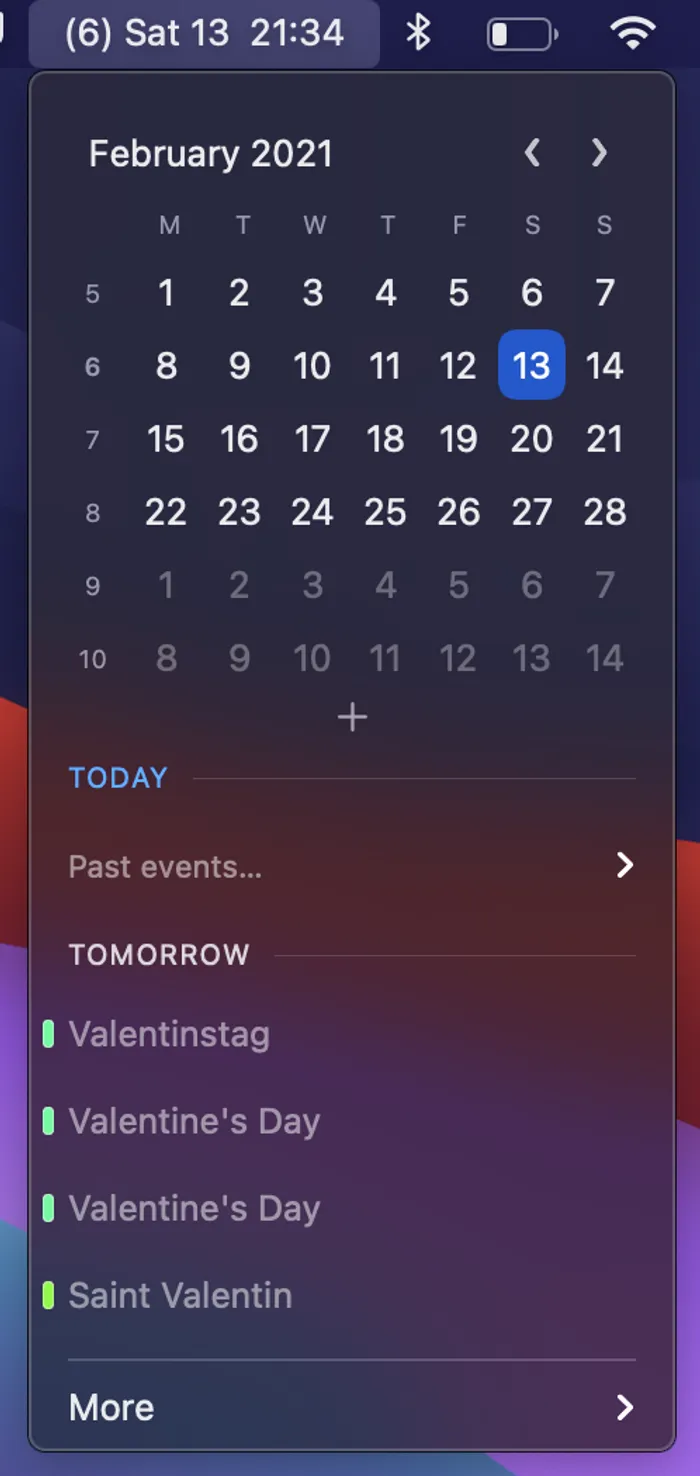 Screenshot of expanded calendar view in Dato