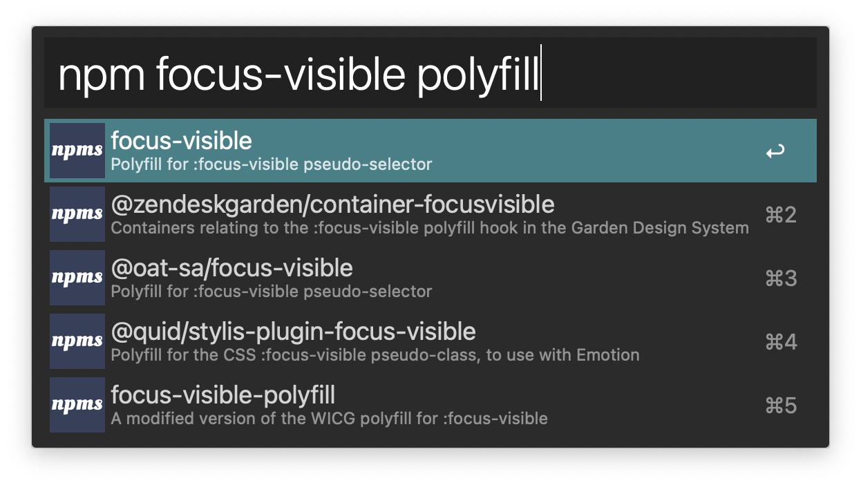 npm package search in Alfred